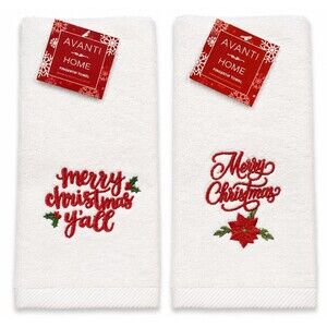 Avanti Merry Christmas Fingertip Towels Set of 2 Embroidered Poinsettia Guest